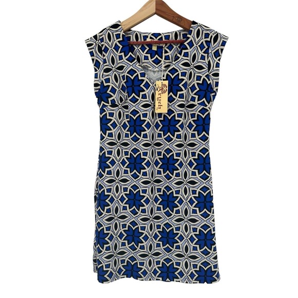 Aryeh Dresses & Skirts - Aryeh Dress Medium Shift Mini Blue White Geo Print Short Sleeve V-Neck NWT